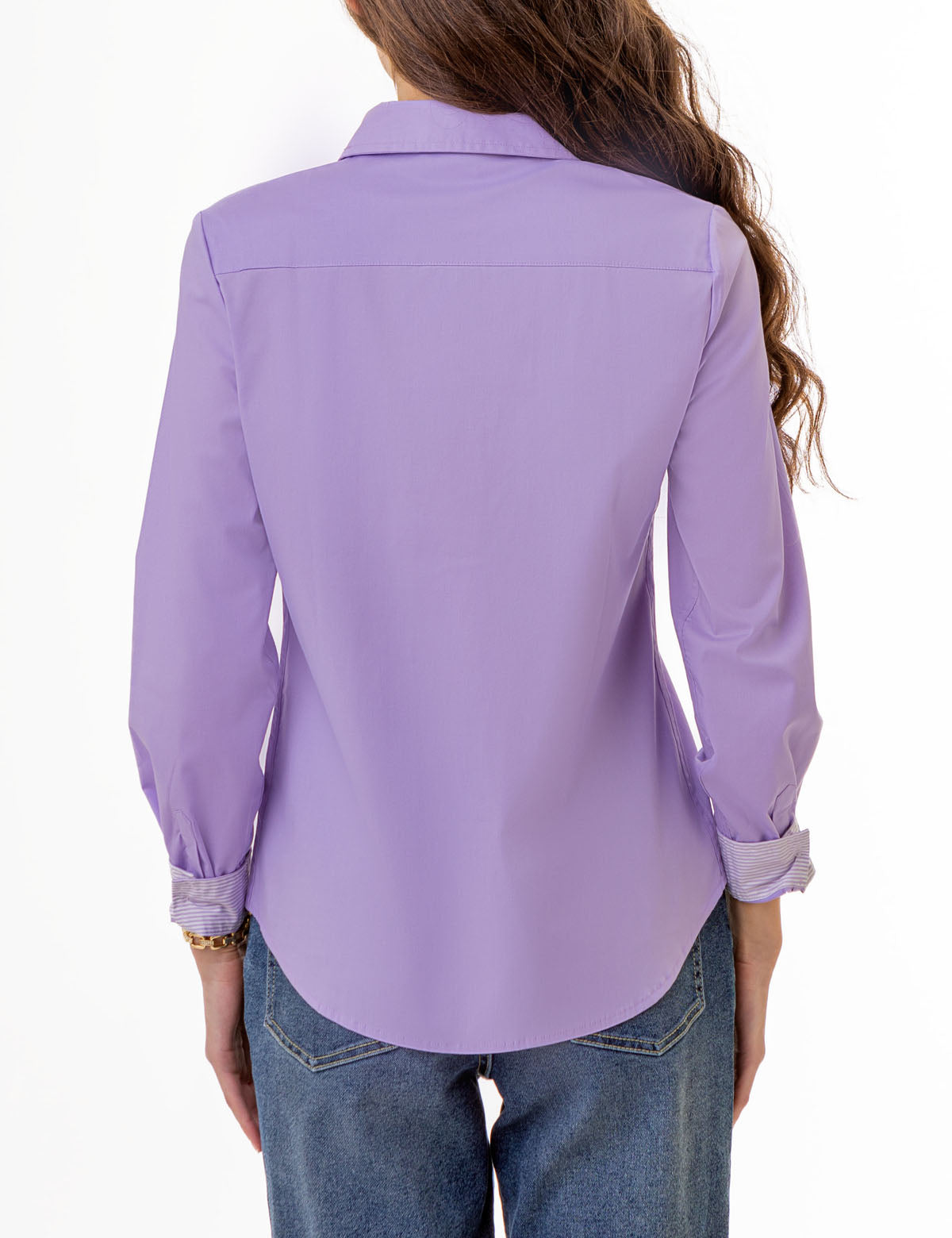 Stretch Poplin Button-Up Shirt with Contrast Trim | Solid Style