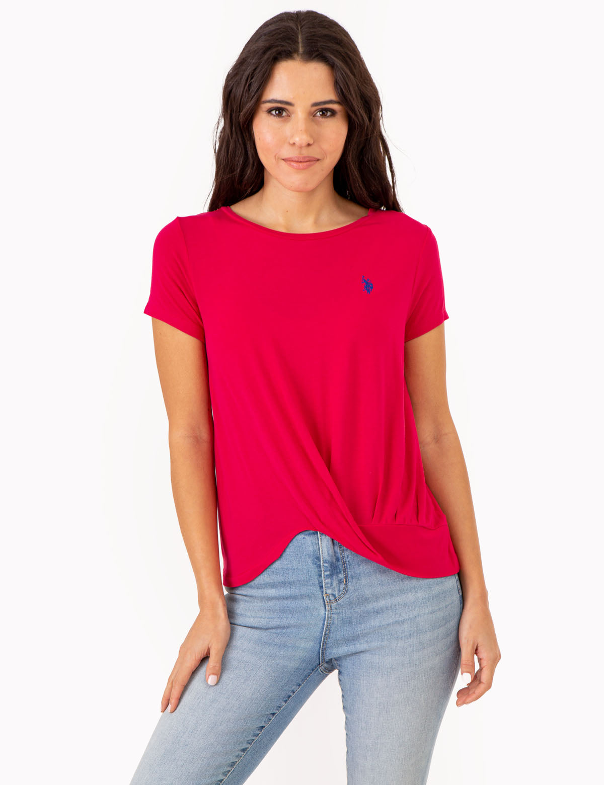Twist Front Short Sleeve Top | Solid Casual Tee