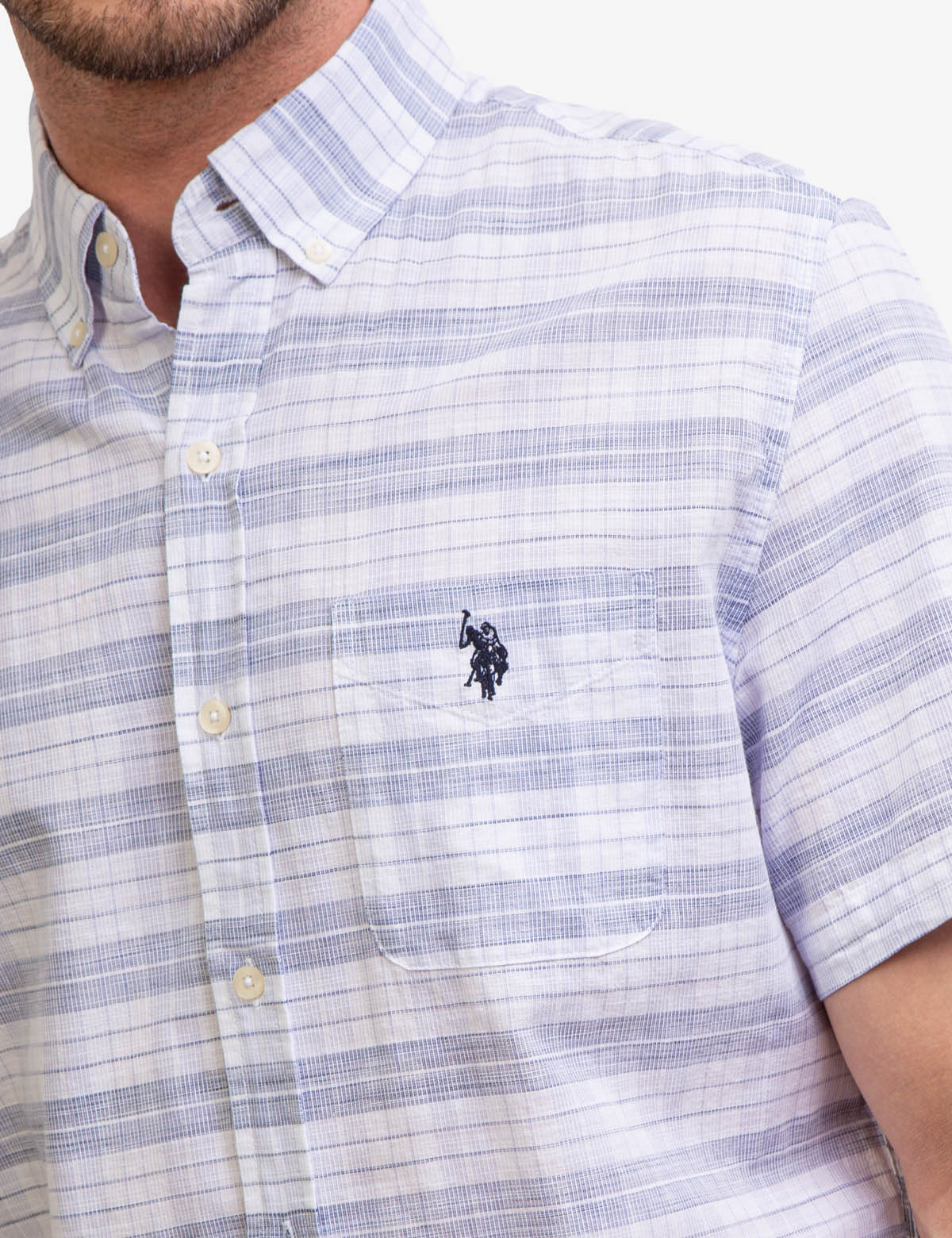 Space Dye Dobby Plaid Shirt with Short Sleeves & Logo | U.S. Polo Assn.