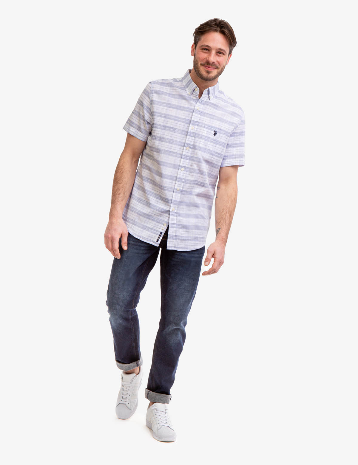 Space Dye Dobby Plaid Shirt with Short Sleeves & Logo | U.S. Polo Assn.