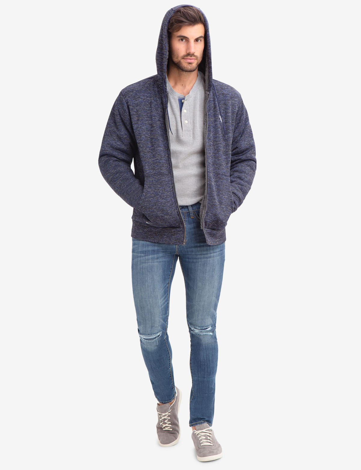 Faux Shearling Lined Hoodie with Embroidered Logo | Space Dye