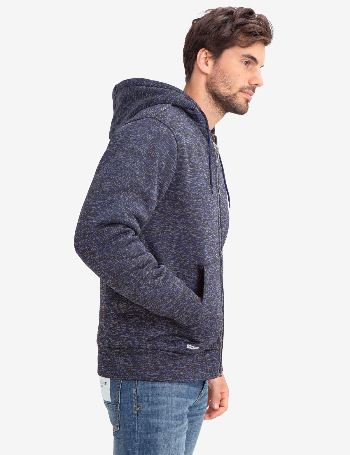 Faux Shearling Lined Hoodie with Embroidered Logo | Space Dye
