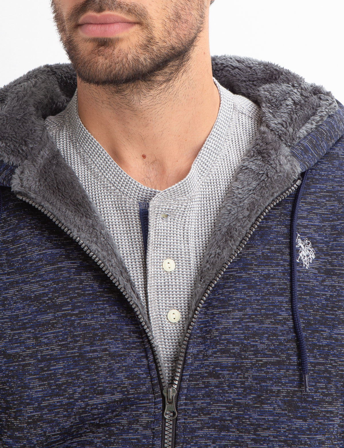 Faux Shearling Lined Hoodie with Embroidered Logo | Space Dye