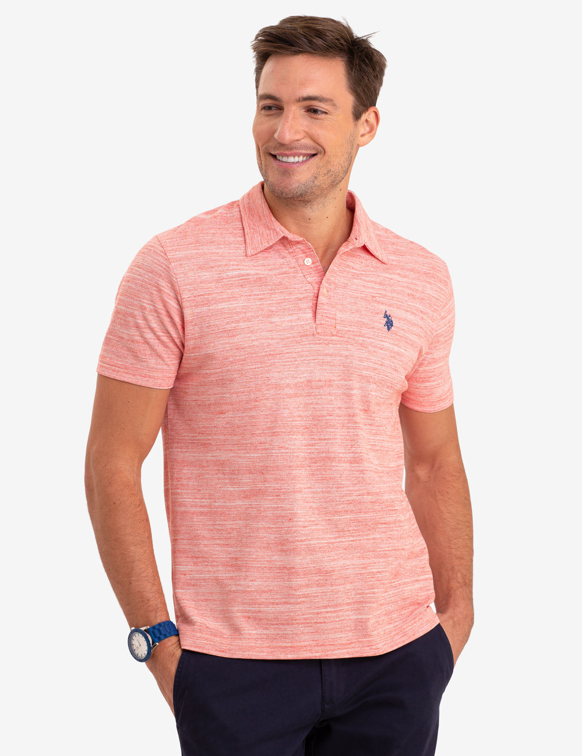 Space Dye Polo Shirt for Men | 100% Cotton with Ribbed Cuffs