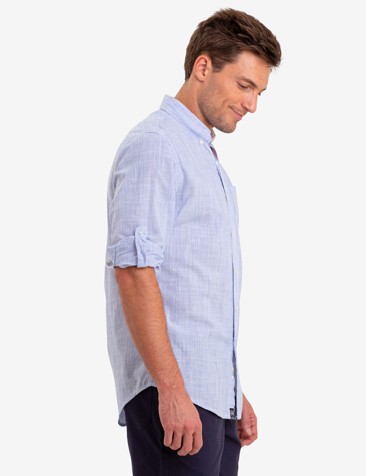 Space Dye Slub Long Sleeve Shirt with Button Front & Logo Pocket