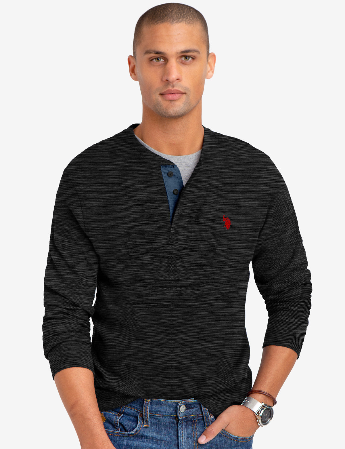 Space Dye Cotton Thermal Henley Shirt | Vented Hems & Embroidered Logo
