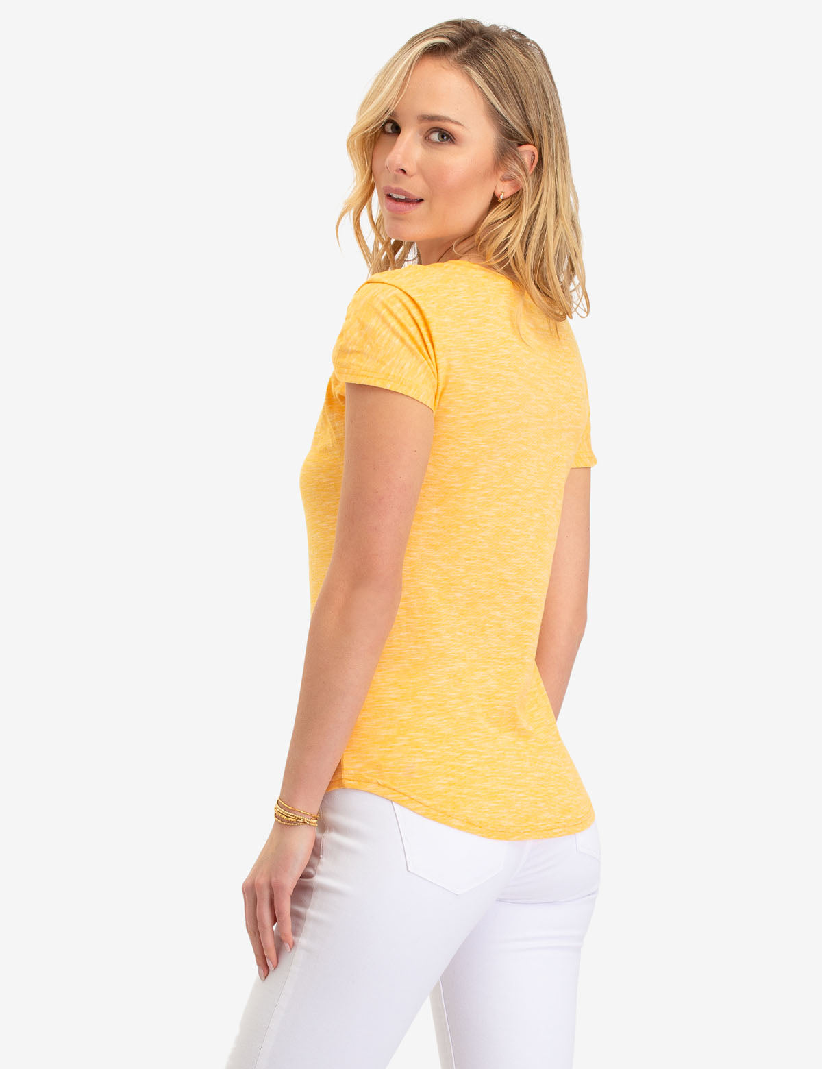 Space Dye Tie Sleeve Top with Asymmetrical Neckline | USPA