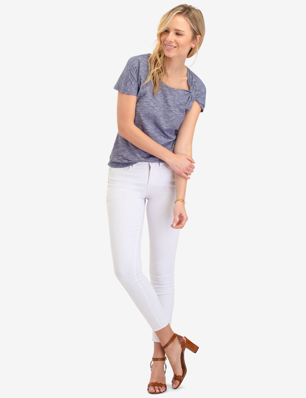 Space Dye Tie Sleeve Top with Asymmetrical Neckline | USPA