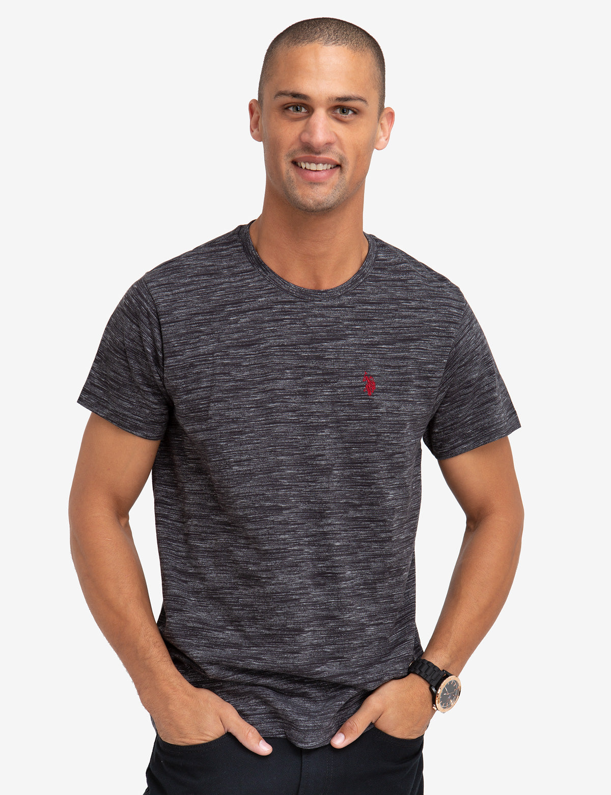 Space Dyed Cotton Crew Neck T-Shirt with Embroidered Logo