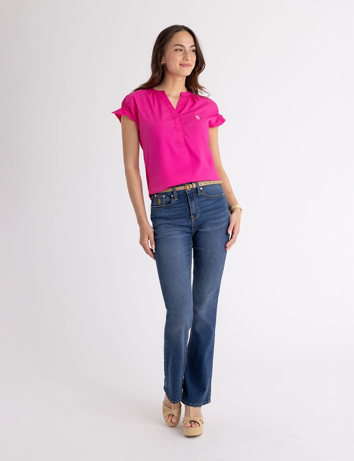 Flutter Sleeve Popover Top with Split Neck | Casual Blouse