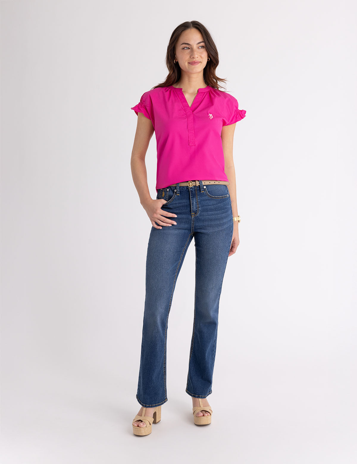 Flutter Sleeve Popover Top with Split Neck | Casual Blouse