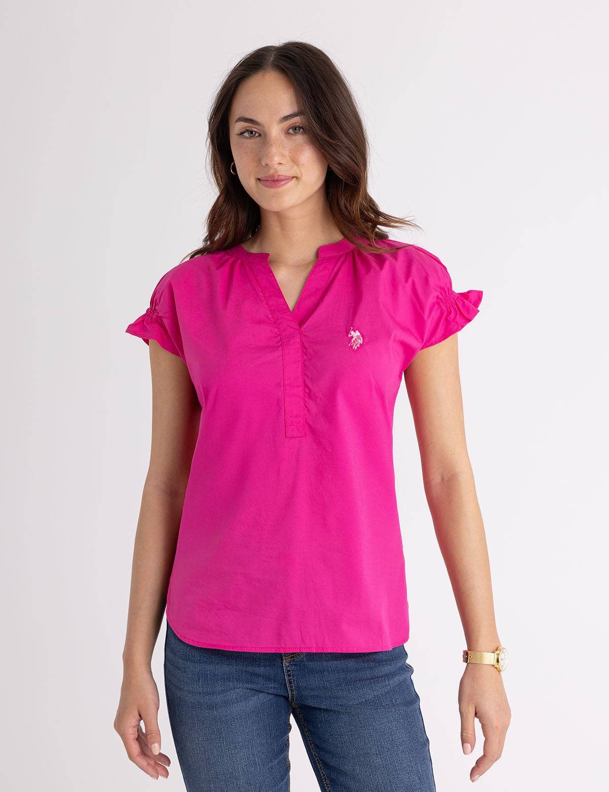 Flutter Sleeve Popover Top with Split Neck | Casual Blouse