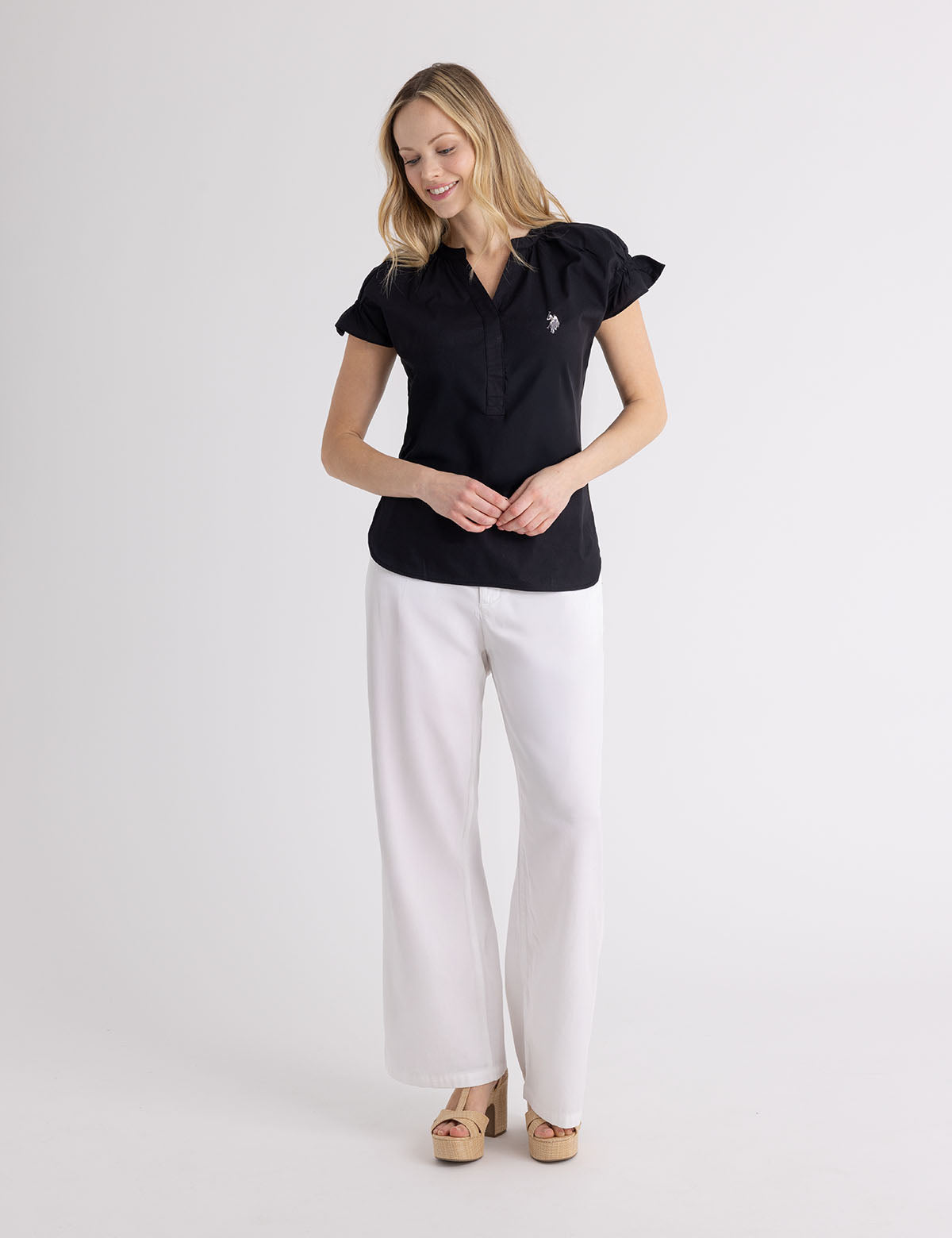 Flutter Sleeve Popover Top with Split Neck | Casual Blouse