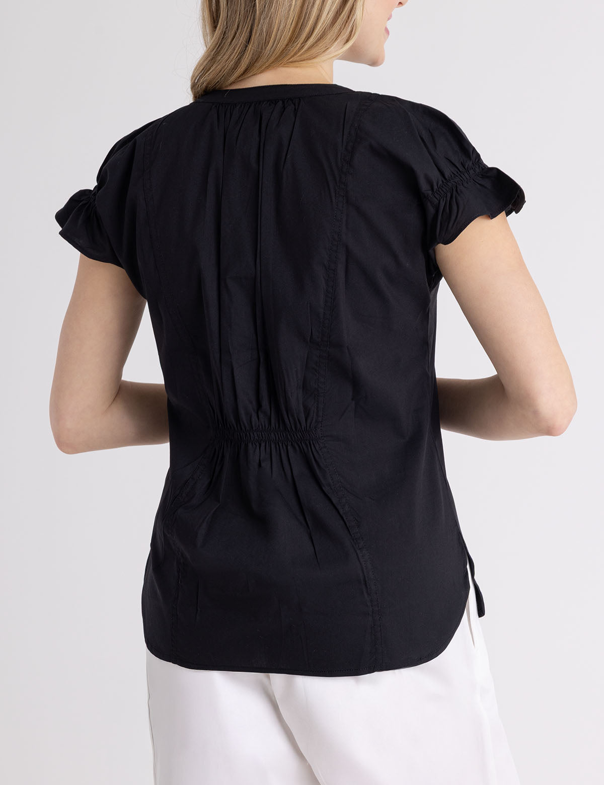 Flutter Sleeve Popover Top with Split Neck | Casual Blouse