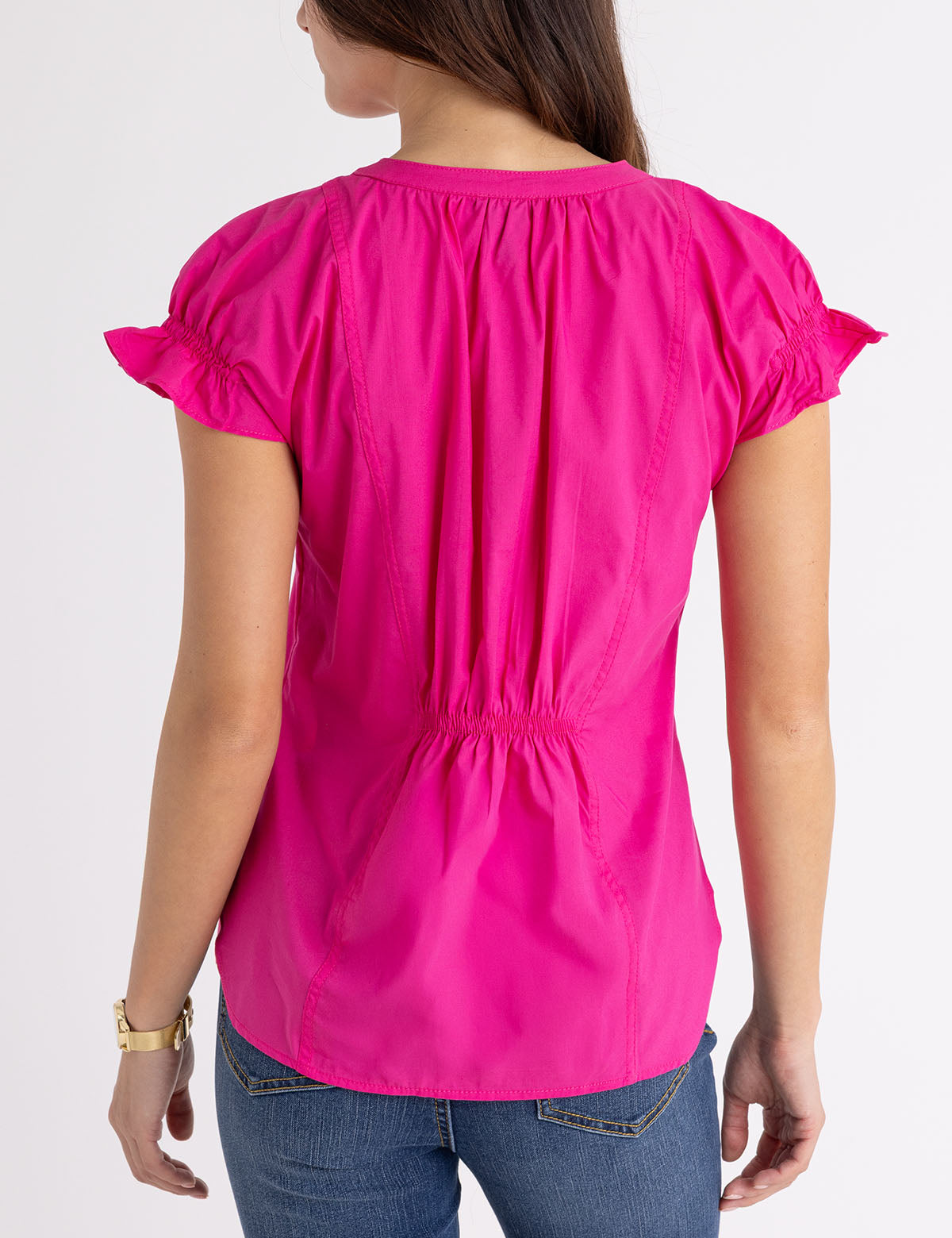 Flutter Sleeve Popover Top with Split Neck | Casual Blouse