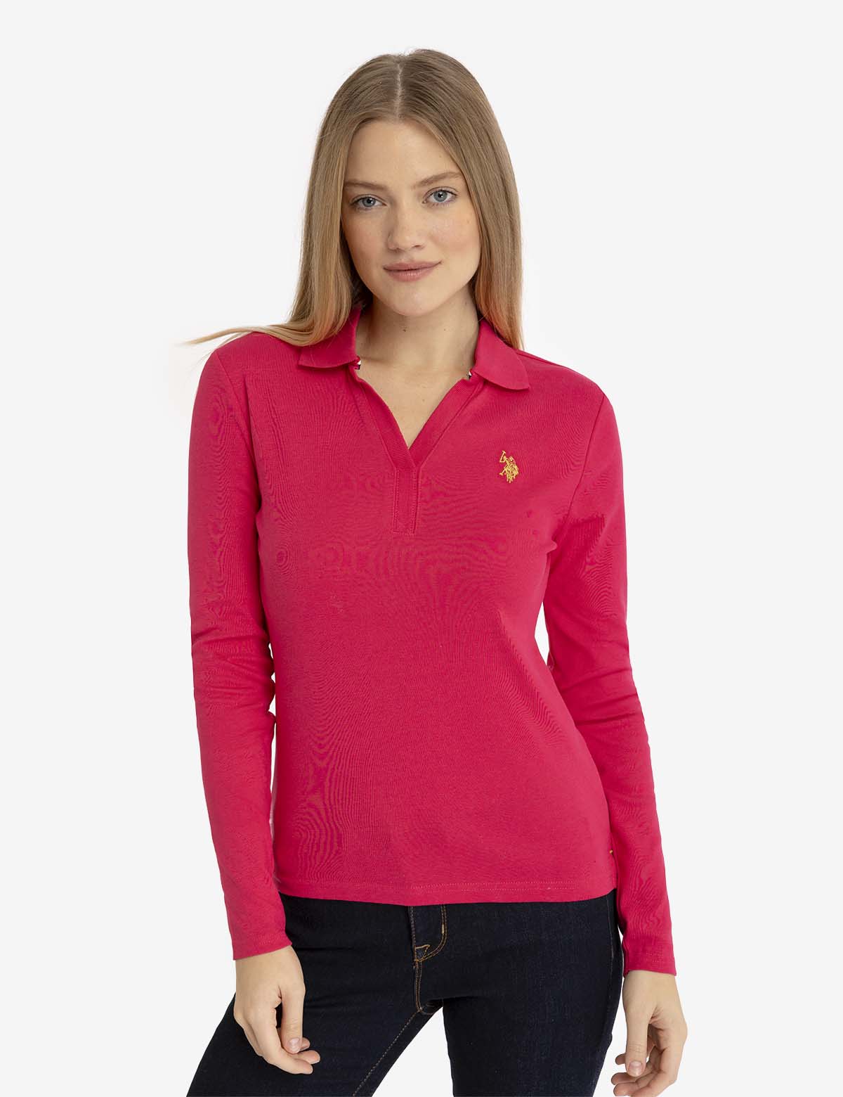 Split Neck Ribbed Polo Shirt | Long Sleeve Casual Wear