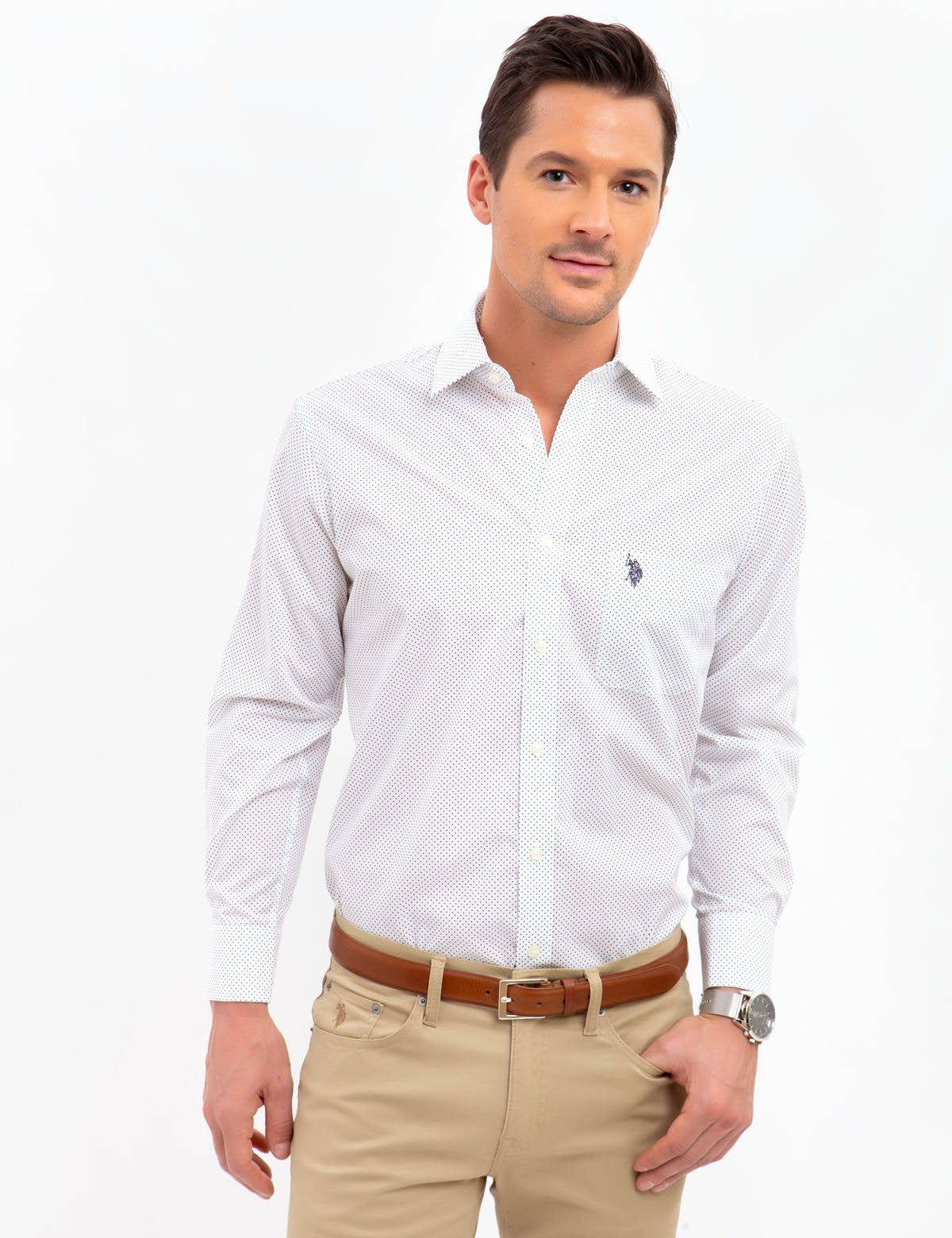 Spread Collar Dot Dress Shirt - Classic Fit Button-Up | 55% Cotton