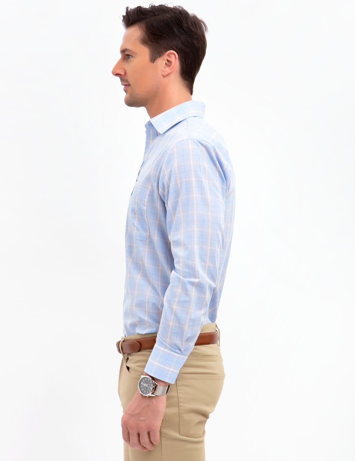 Plaid Dress Shirt with Spread Collar | Regular Fit Cotton Blend
