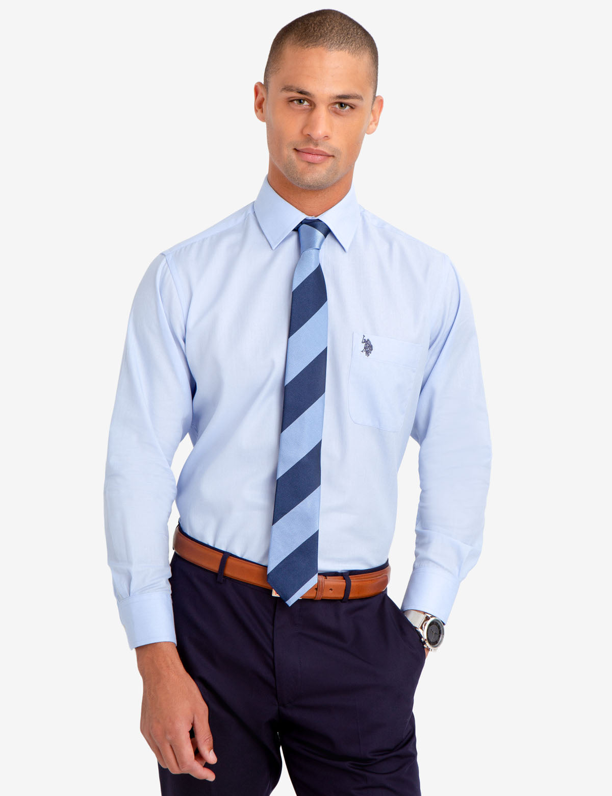 Spread Collar Herringbone Dress Shirt for Men | 60% Cotton 40% Polyester
