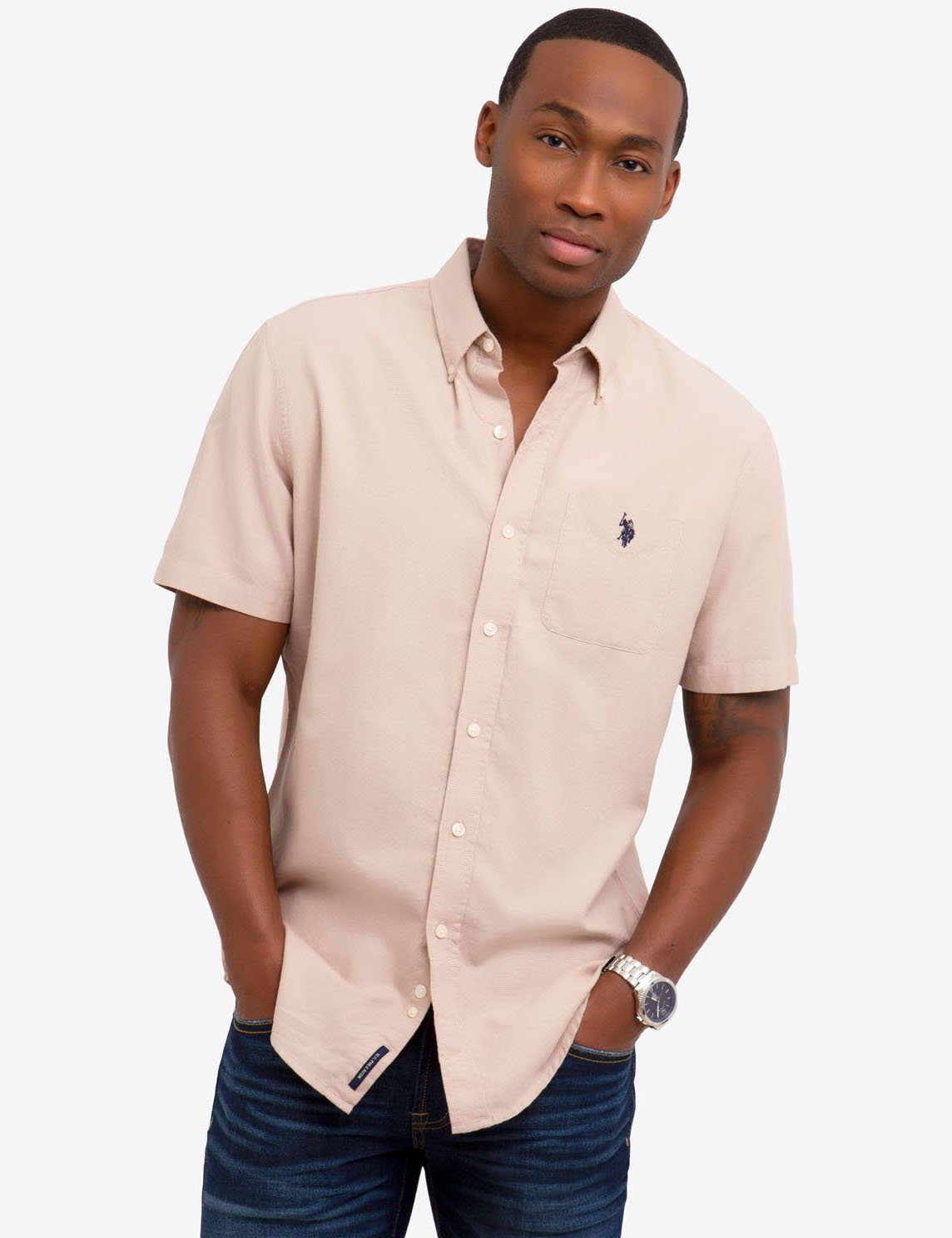 Square Weave Long Sleeve Shirt with Logo Pocket | Casual Wear