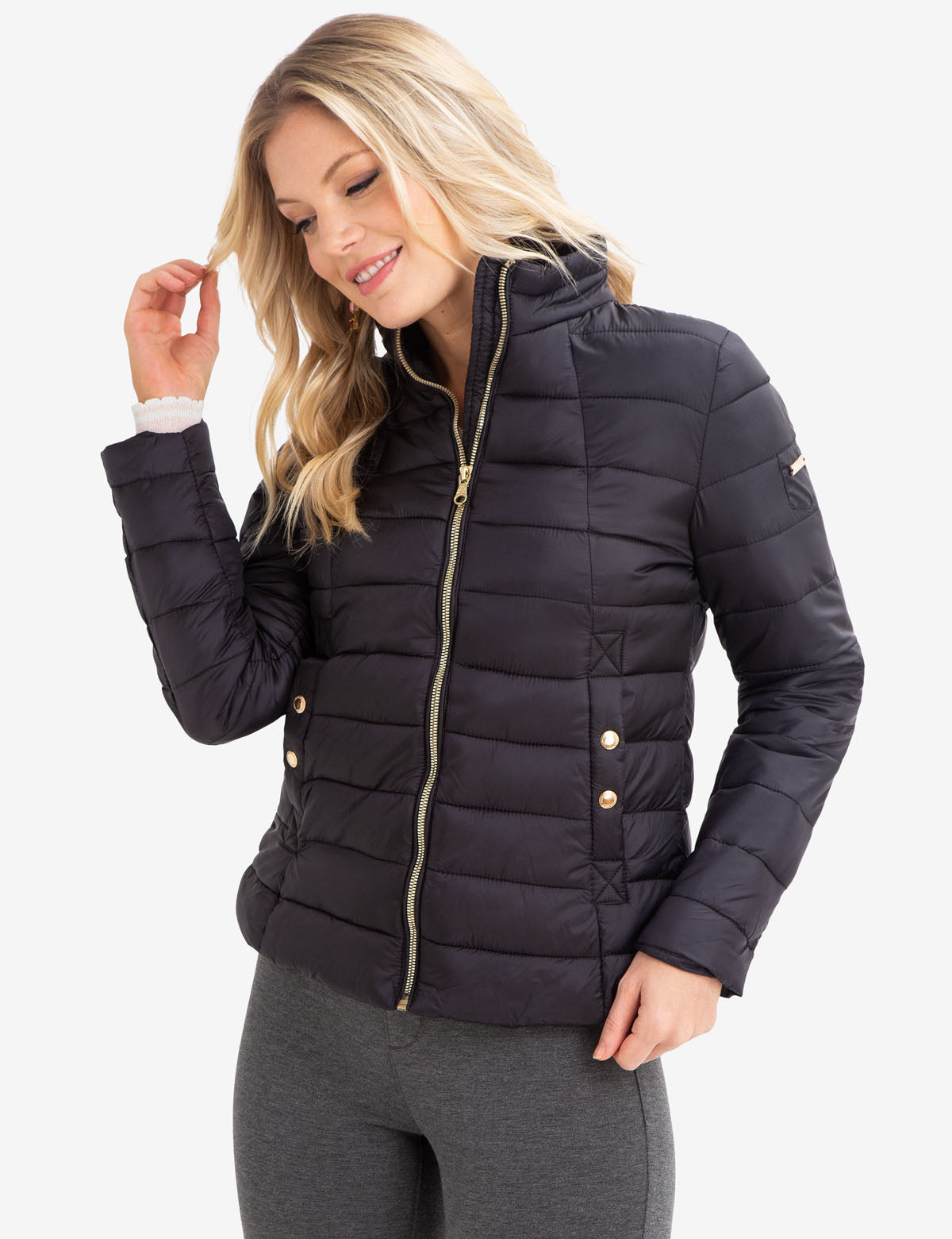 Stand Collar Puffer Coat with Front Pockets | U.S. Polo Assn.