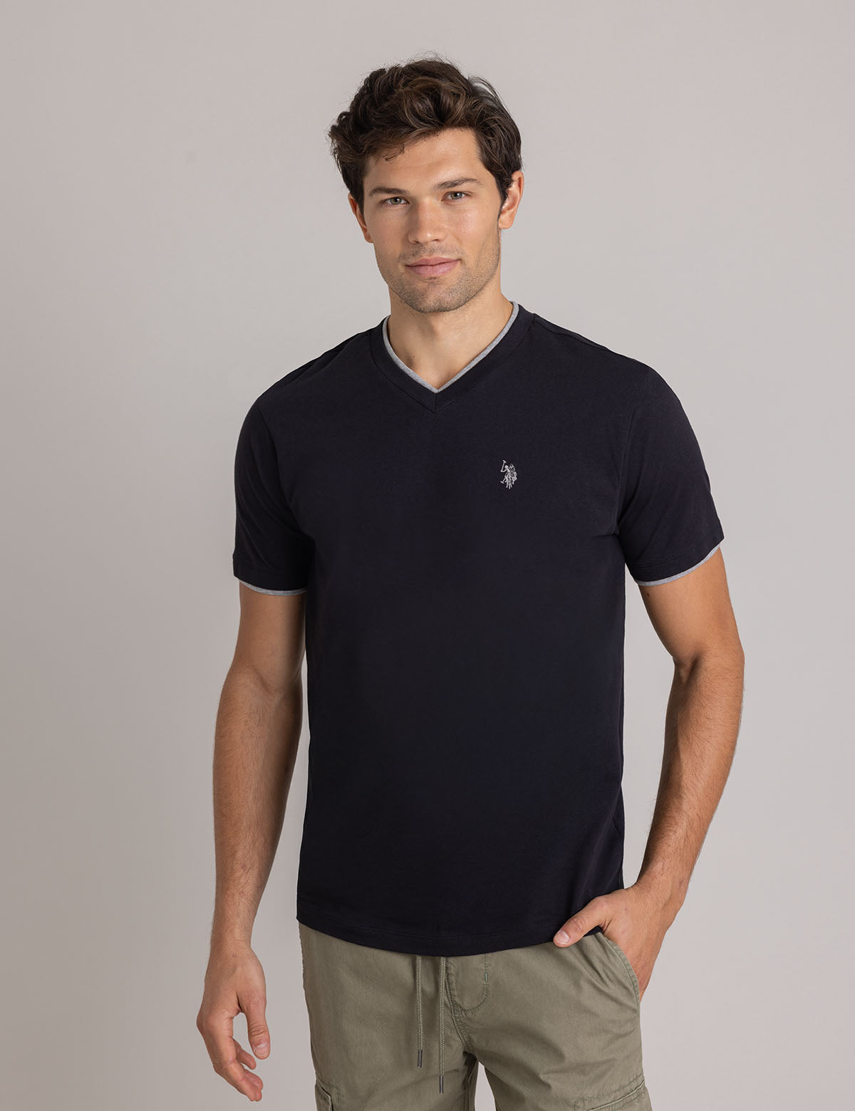Double V-Neck T-Shirt for Men | Casual Slim Fit Tee