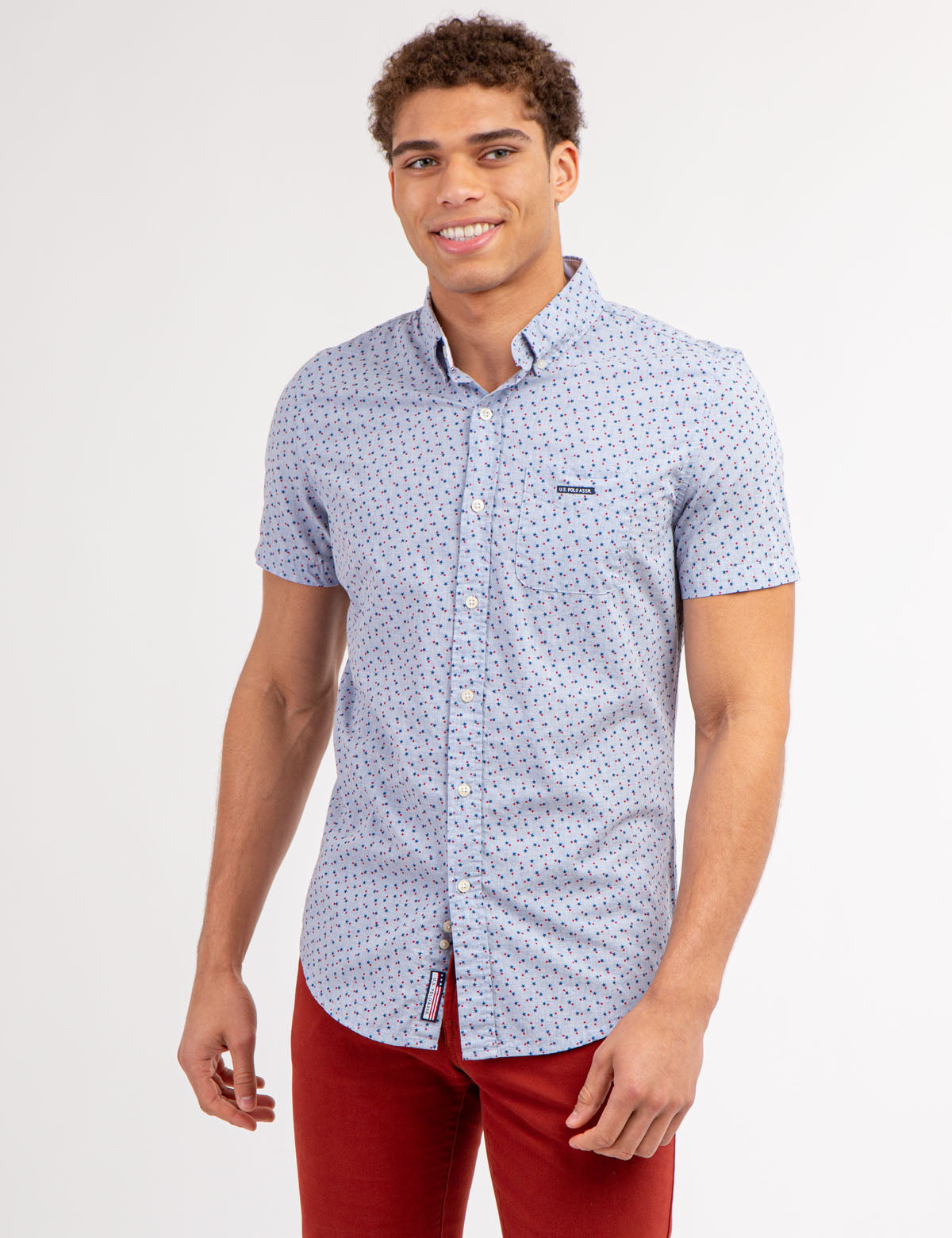 Star Print Short Sleeve Shirt with Pocket | Poplin Casual Wear