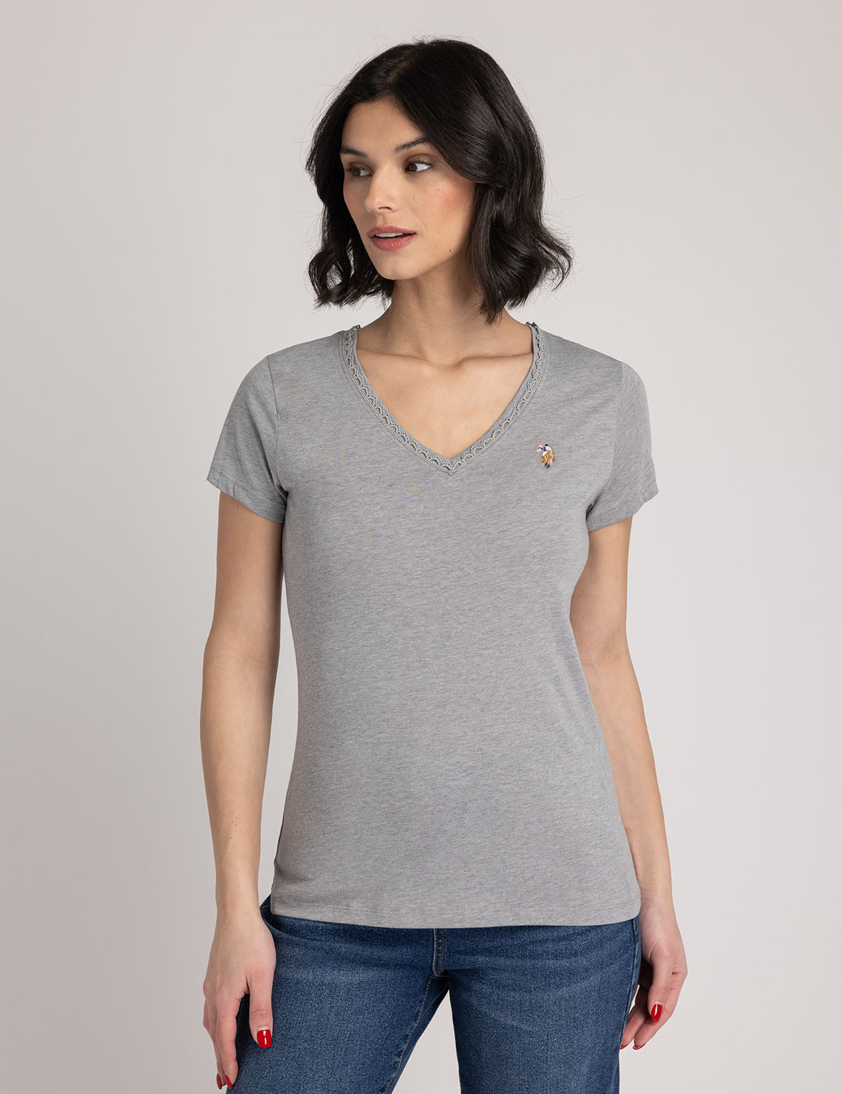 Scallop Trim V-Neck T-Shirt for Women | Soft Cotton Casual Top