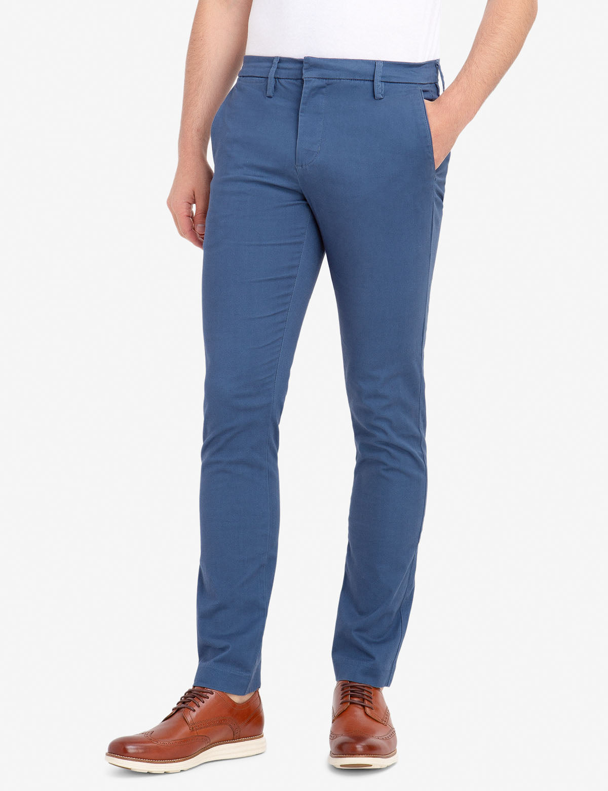 Straight Sateen Chinos for Men | Slim Fit with Button Pockets