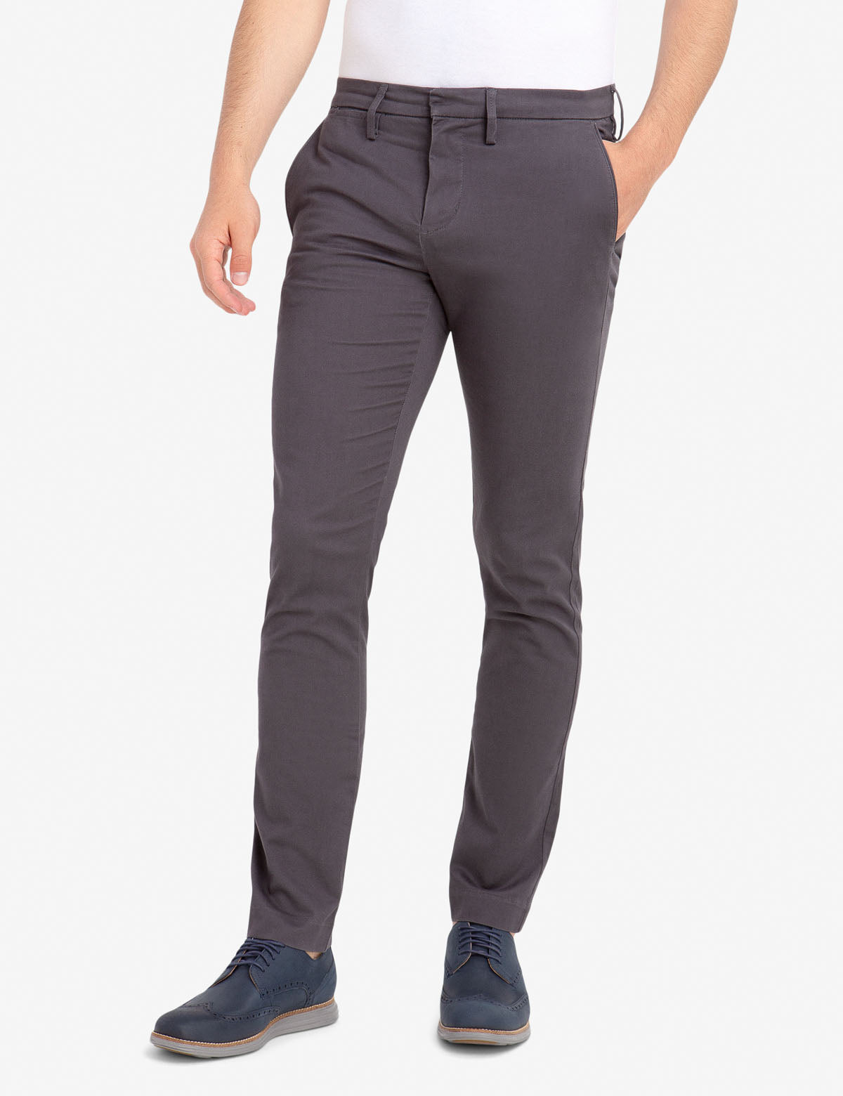 Straight Sateen Chinos for Men | Slim Fit with Button Pockets