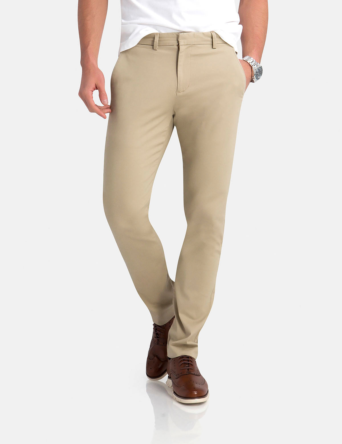 Straight Sateen Chinos for Men | Slim Fit with Button Pockets