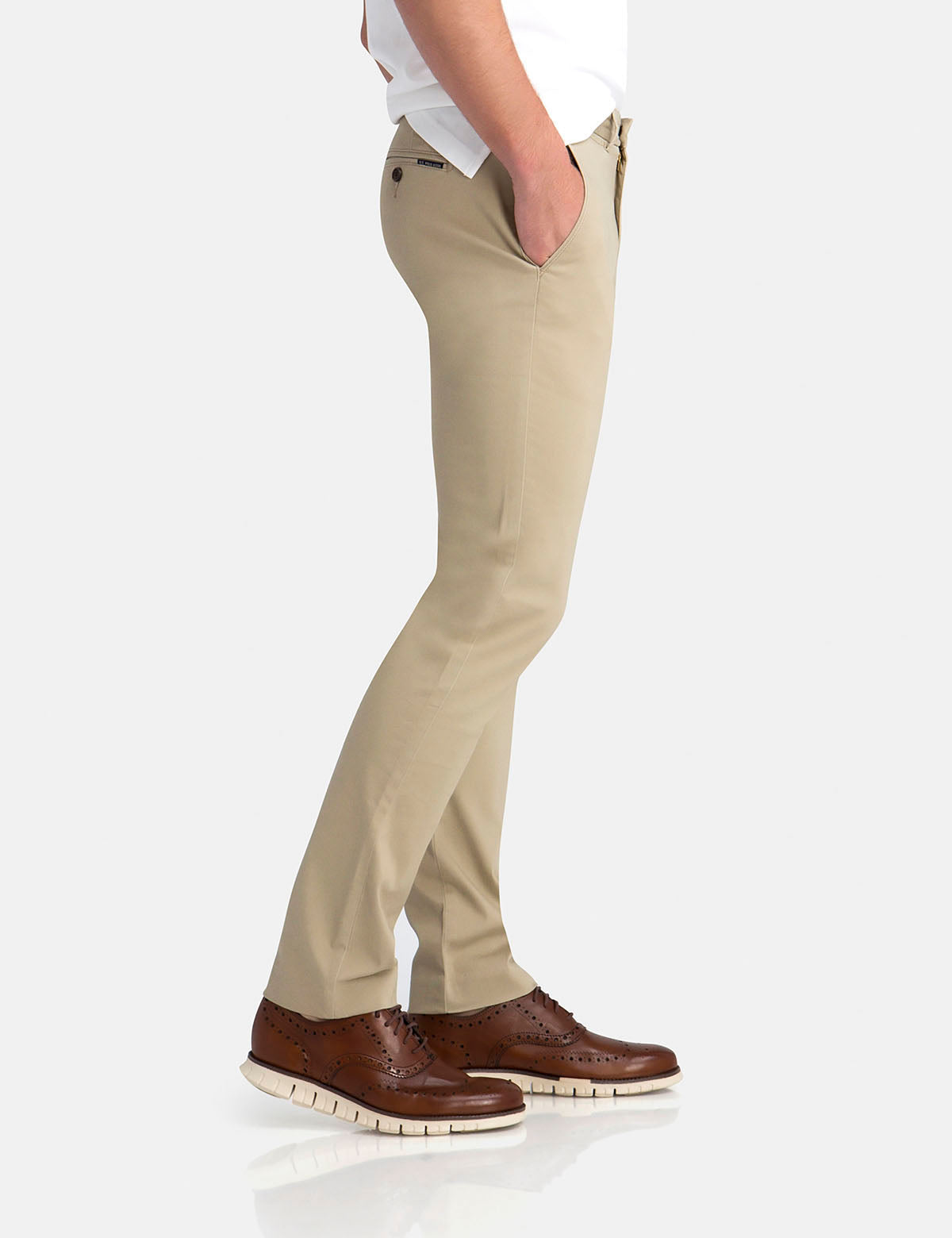 Straight Sateen Chinos for Men | Slim Fit with Button Pockets