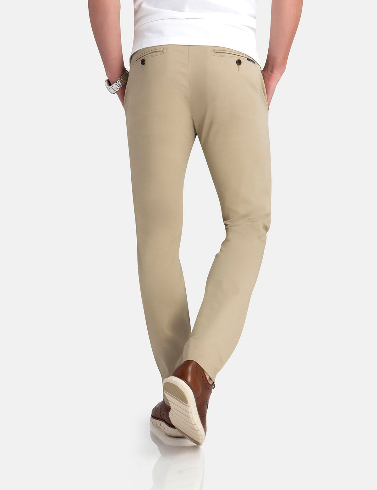 Straight Sateen Chinos for Men | Slim Fit with Button Pockets