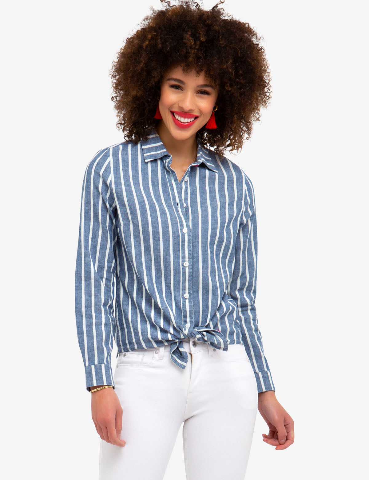 Stretch Chambray Denim Shirt with Embroidered Logo | Casual Wear