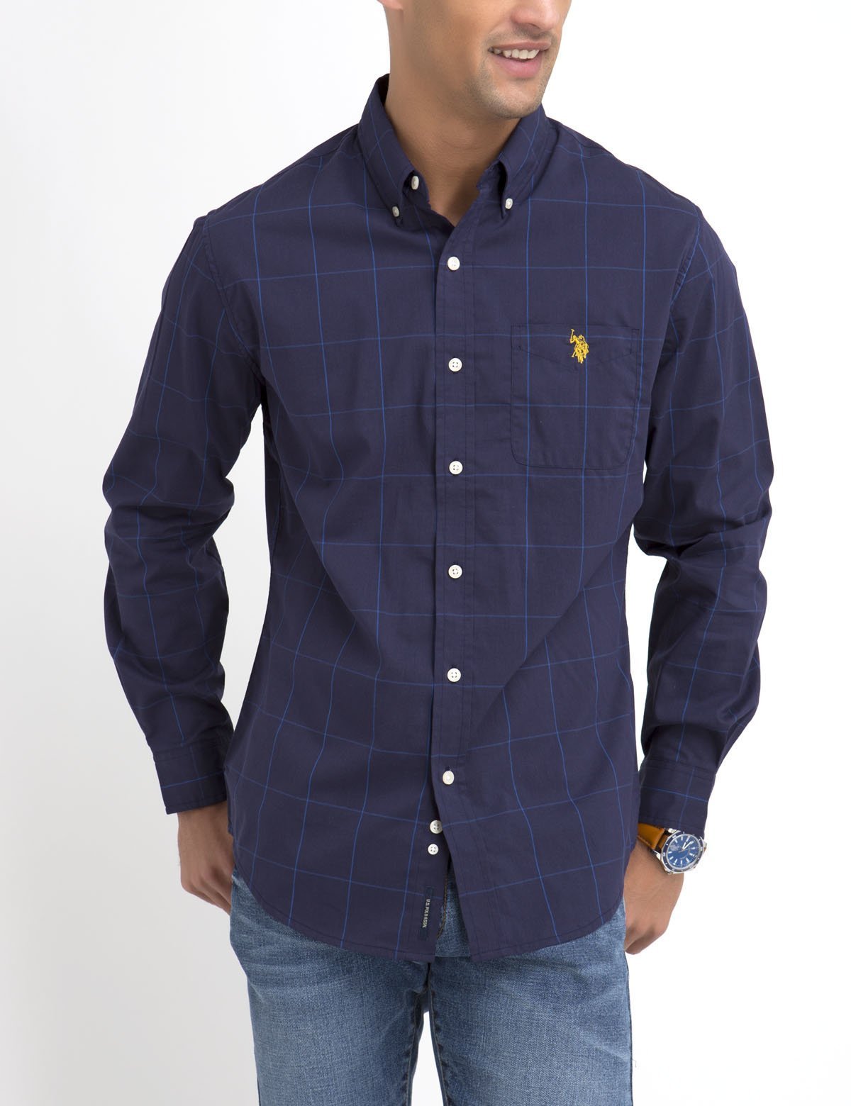 Stretch Fit Plaid Shirt in Soft Poplin | Long Sleeve & Comfortable