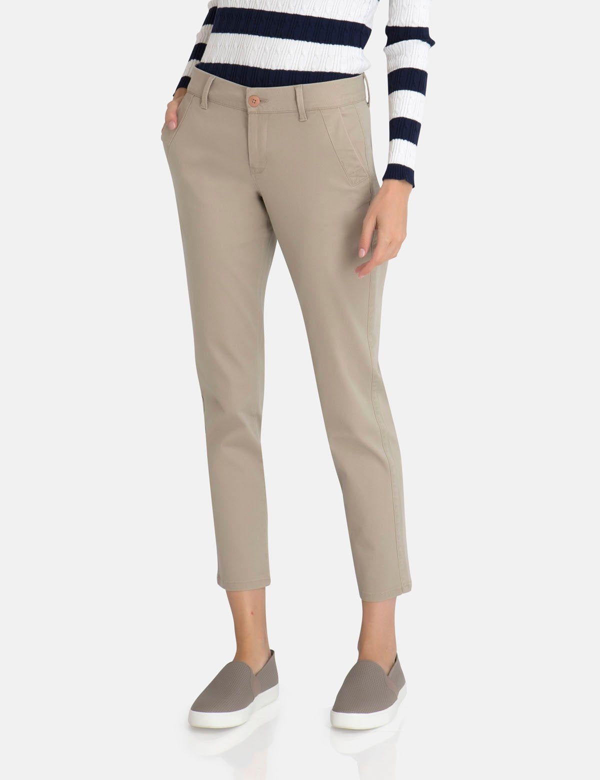 Stretch Twill Chino Pants for Men | Cropped Fit & Button Detail