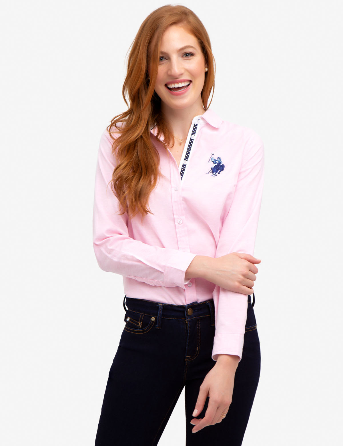 Stretch Oxford Shirt with Embroidered Logo | Multi-Tonal Button-Up