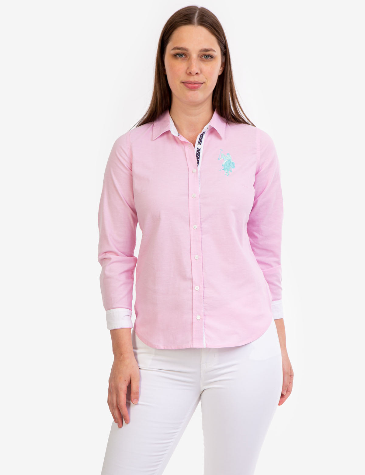Stretch Oxford Shirt with Embroidered Logo | Multi-Tonal Button-Up