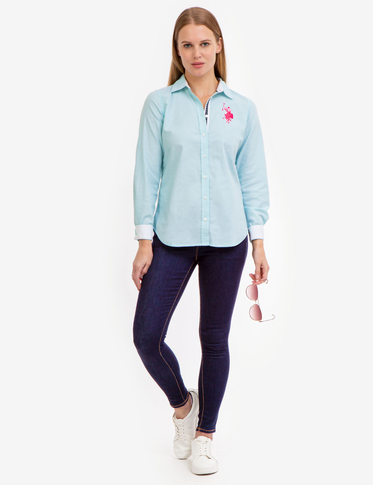 Stretch Oxford Shirt with Embroidered Logo | Multi-Tonal Button-Up