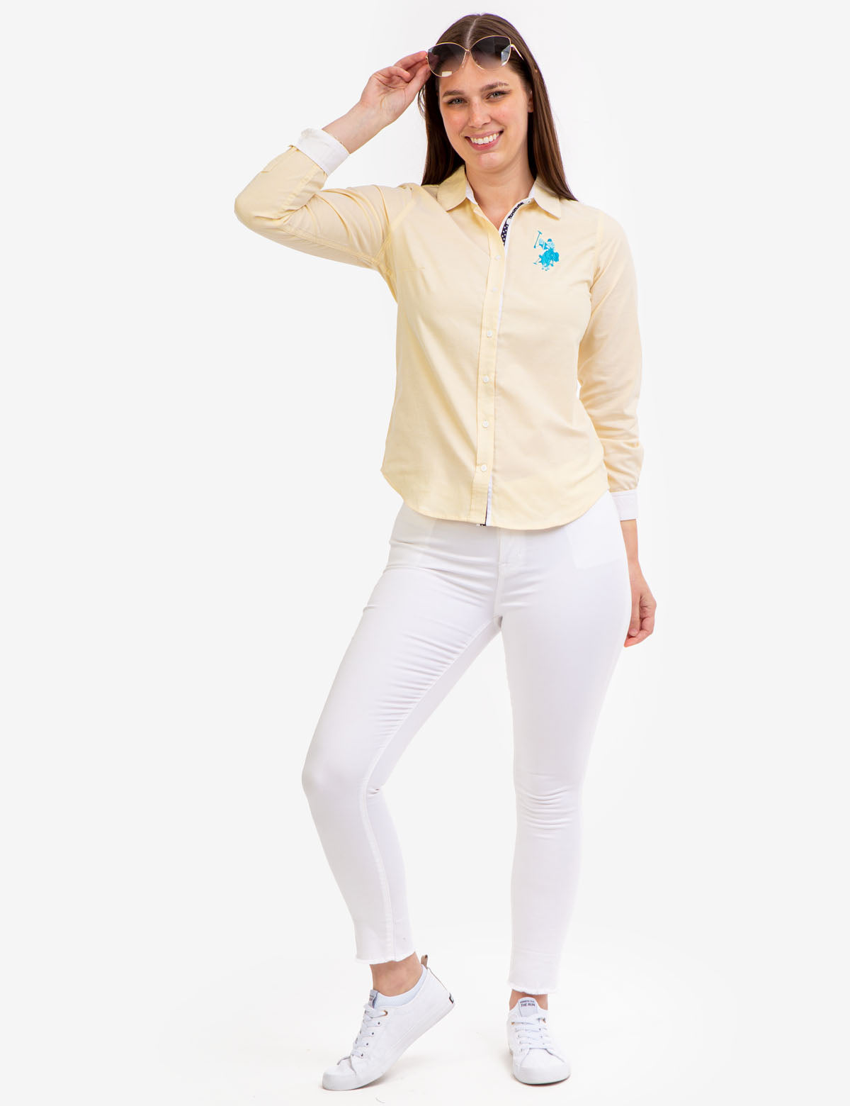 Stretch Oxford Shirt with Embroidered Logo | Multi-Tonal Button-Up