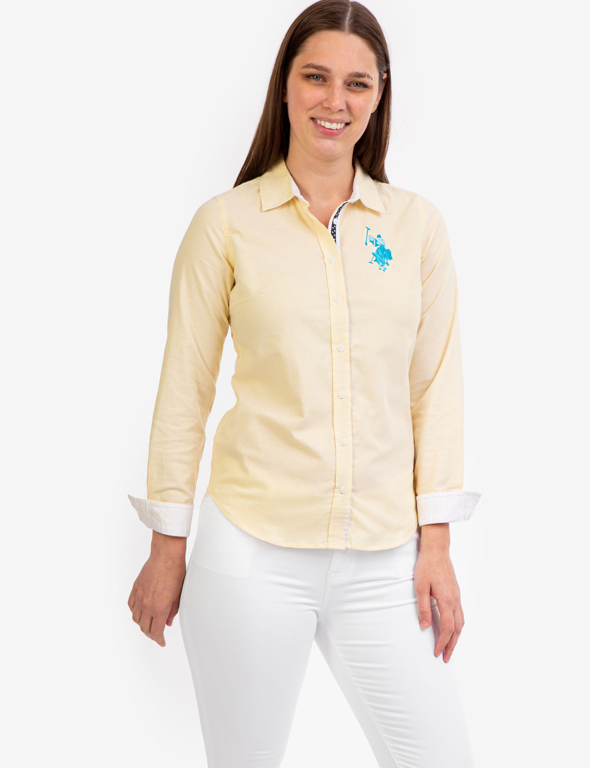 Stretch Oxford Shirt with Embroidered Logo | Multi-Tonal Button-Up