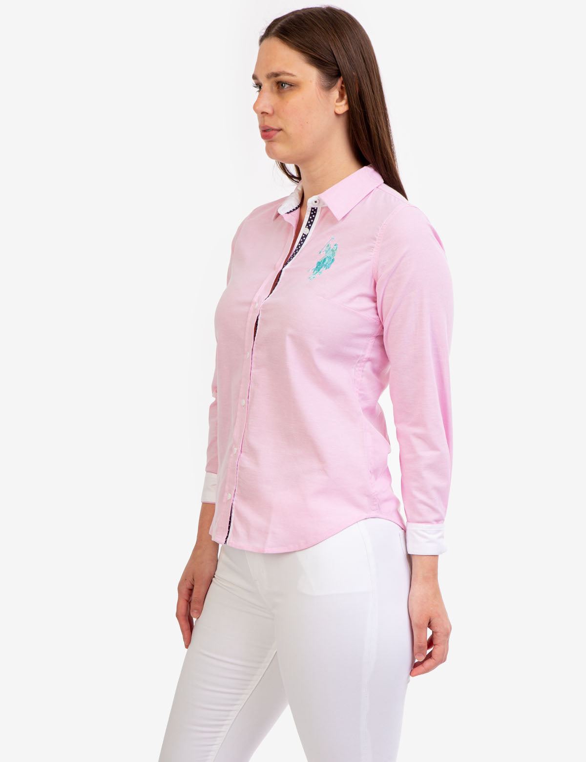 Stretch Oxford Shirt with Embroidered Logo | Multi-Tonal Button-Up