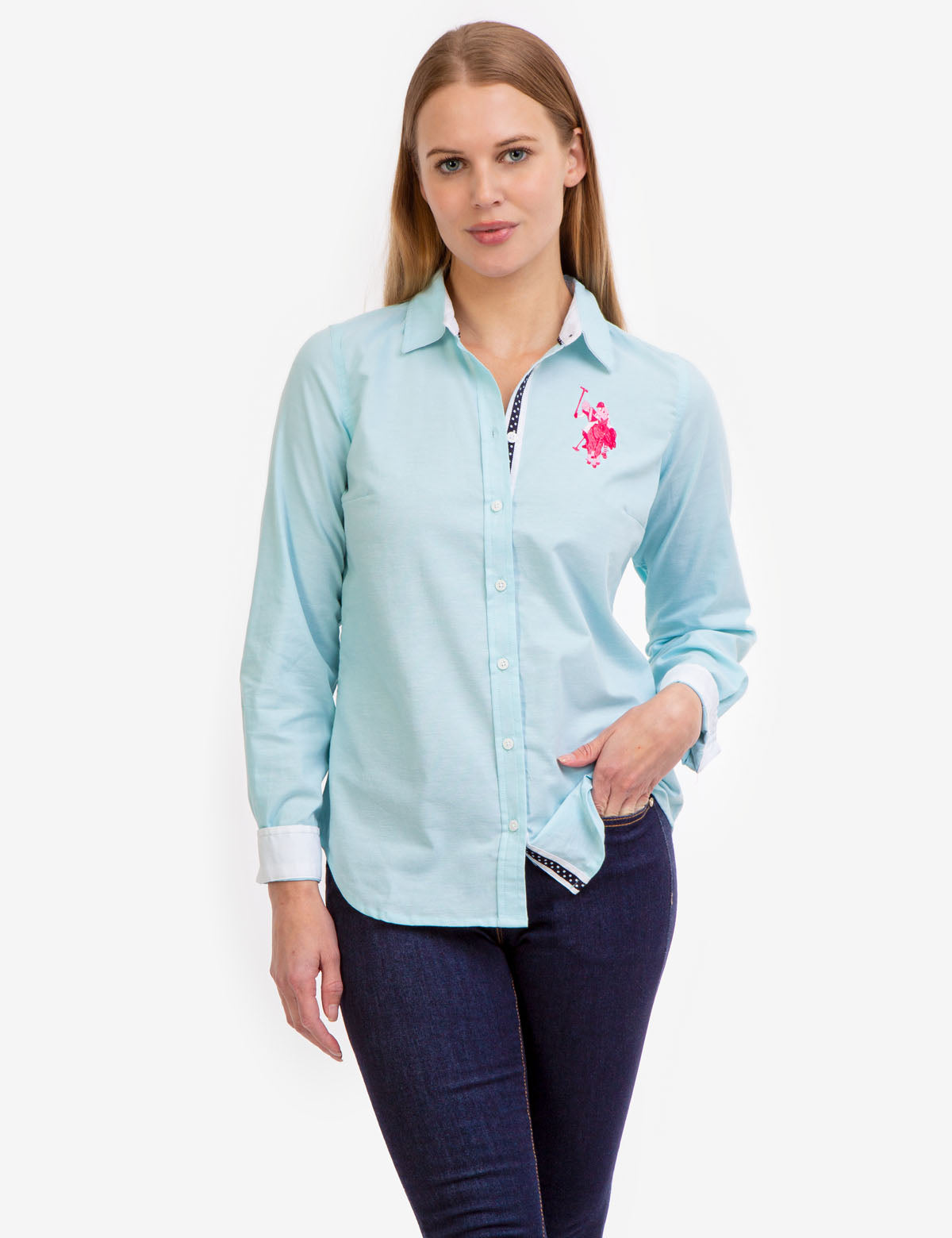 Stretch Oxford Shirt with Embroidered Logo | Multi-Tonal Button-Up