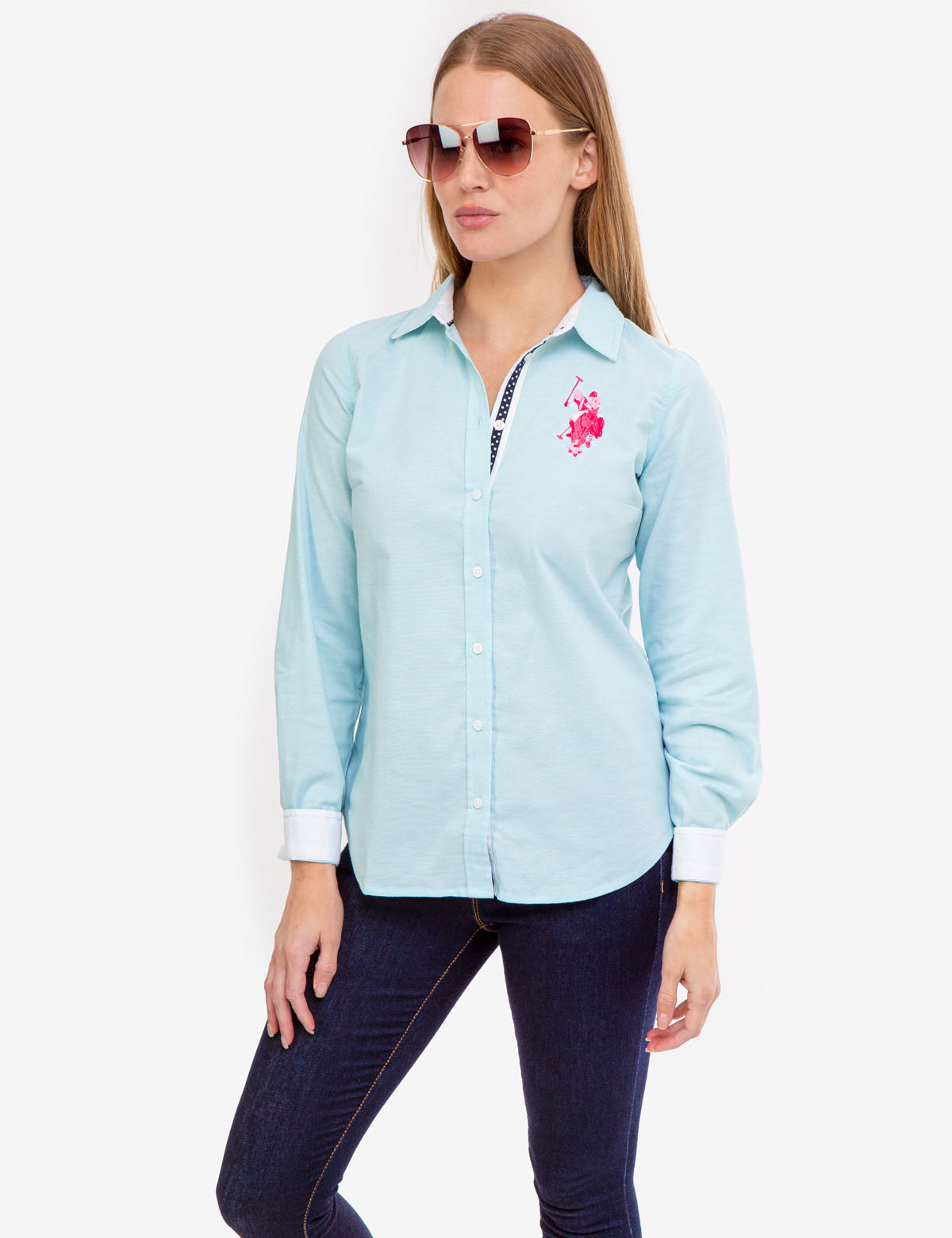 Stretch Oxford Shirt with Embroidered Logo | Multi-Tonal Button-Up
