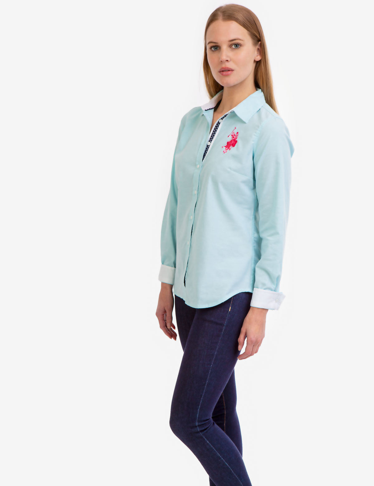 Stretch Oxford Shirt with Embroidered Logo | Multi-Tonal Button-Up