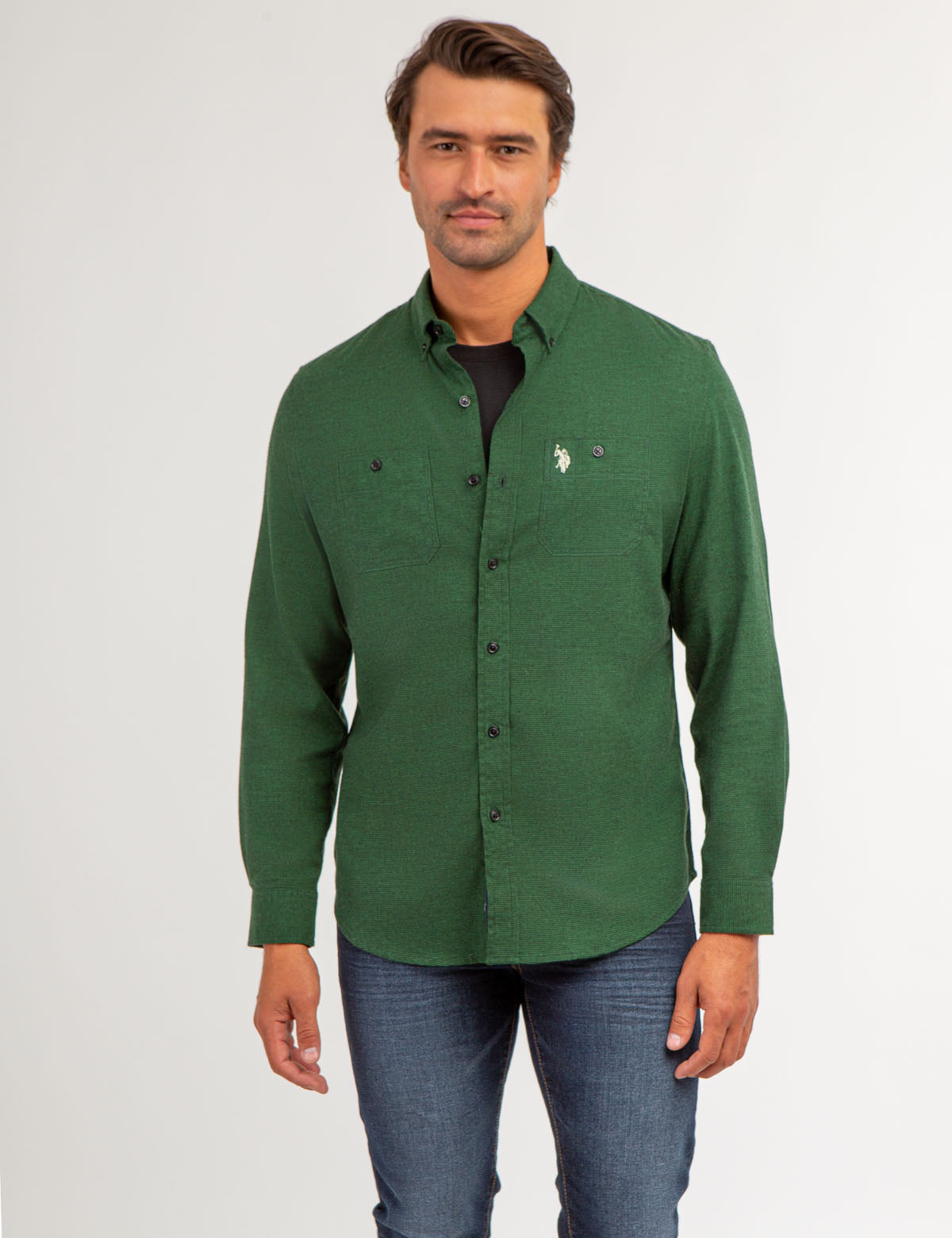 Stretch Peached Twill Shirt with Chest Pockets | Comfort Fit Casual Wear