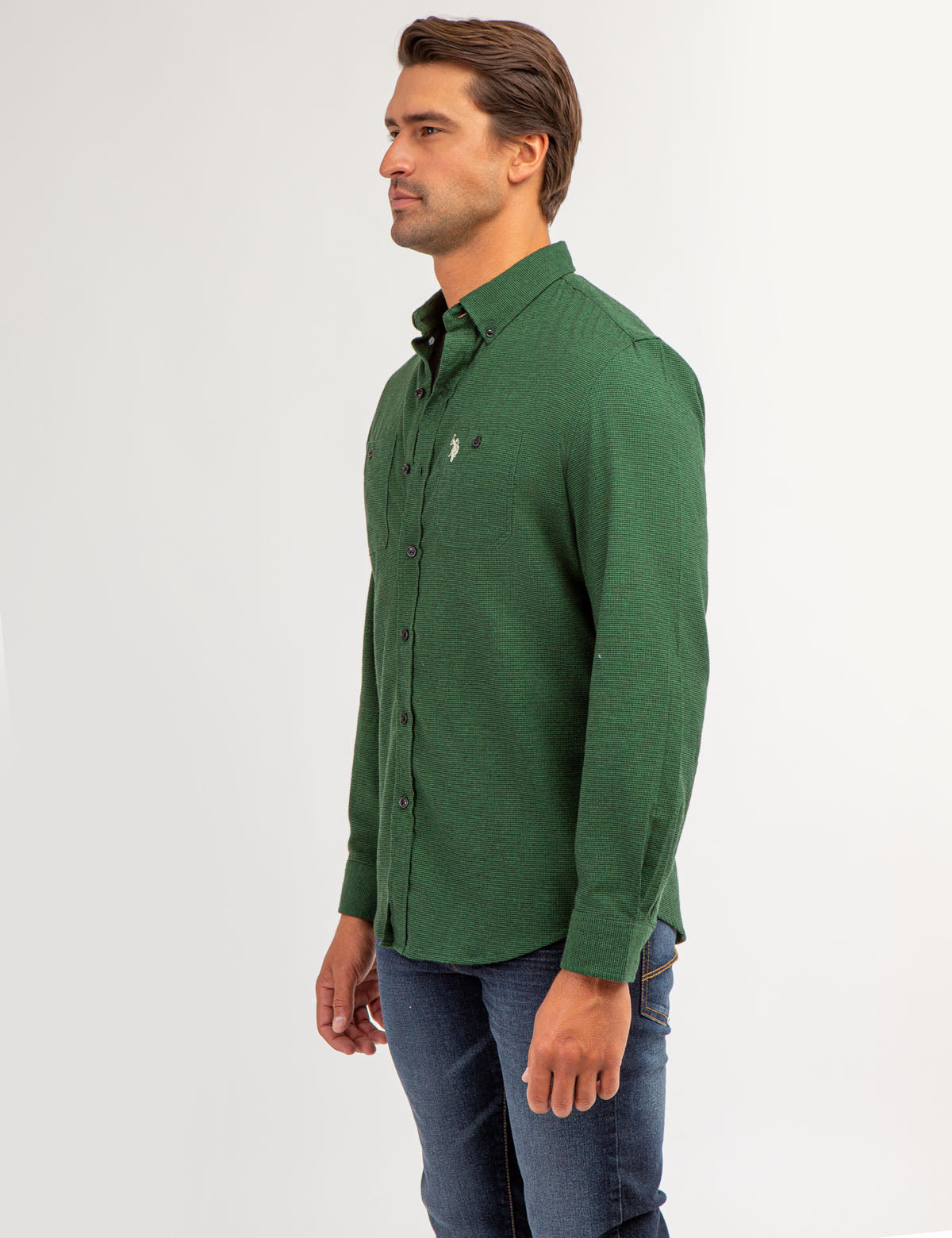 Stretch Peached Twill Shirt with Chest Pockets | Comfort Fit Casual Wear