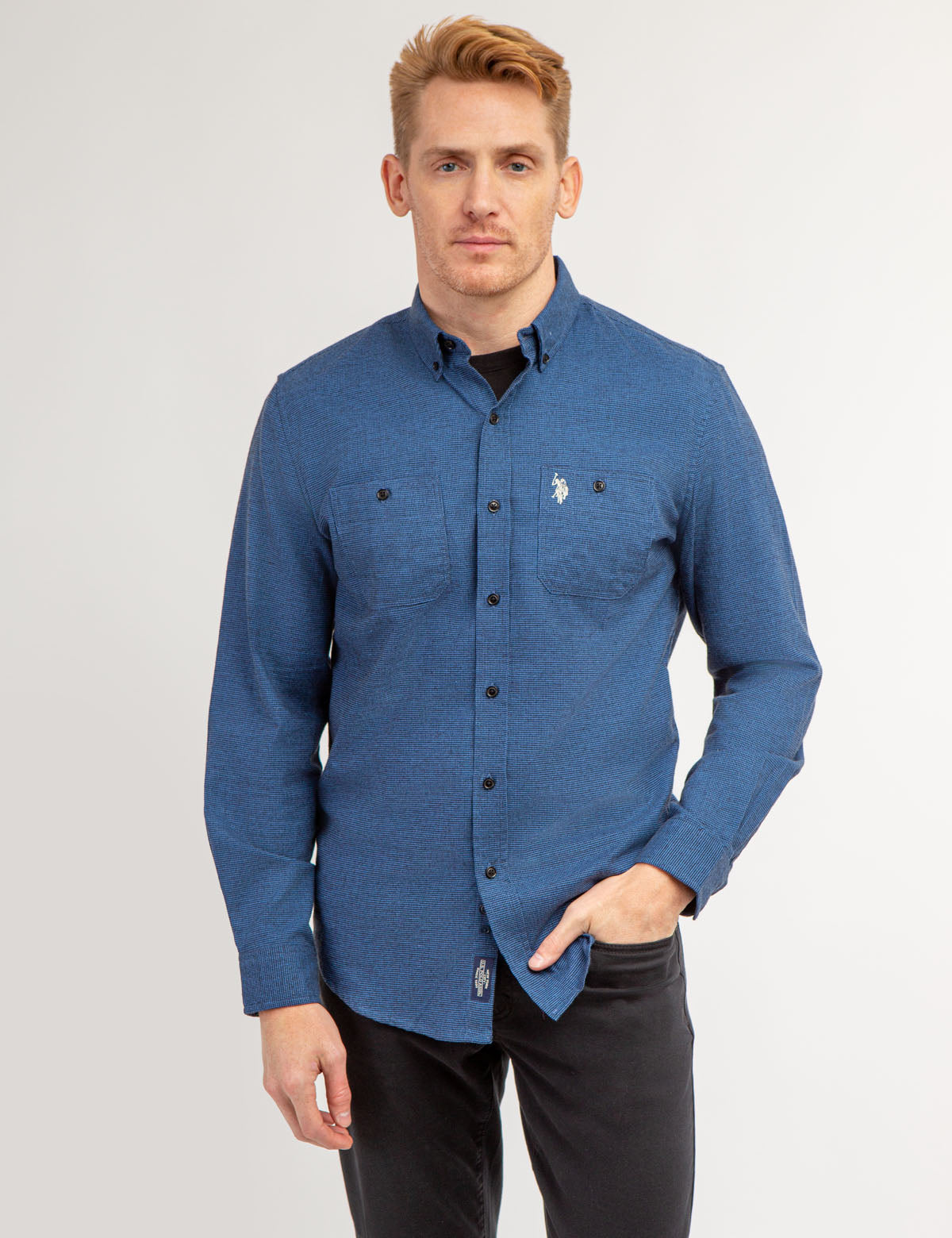 Stretch Peached Twill Shirt with Chest Pockets | Comfort Fit Casual Wear