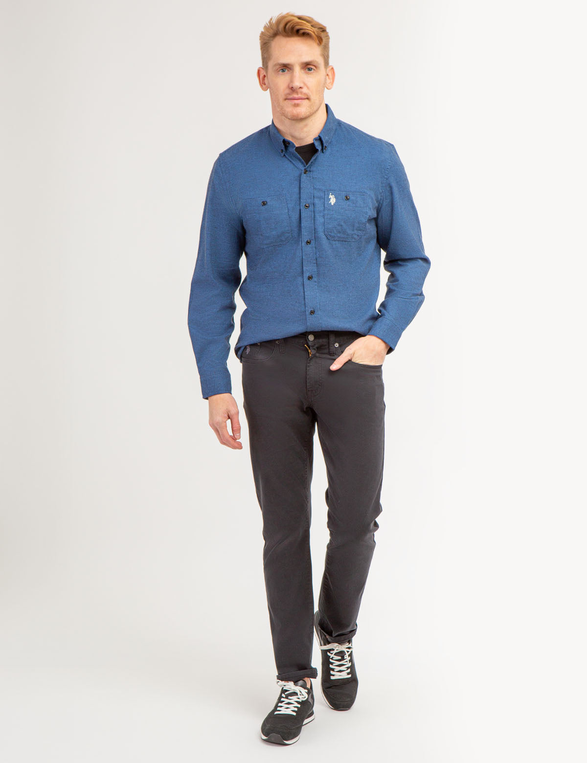 Stretch Peached Twill Shirt with Chest Pockets | Comfort Fit Casual Wear