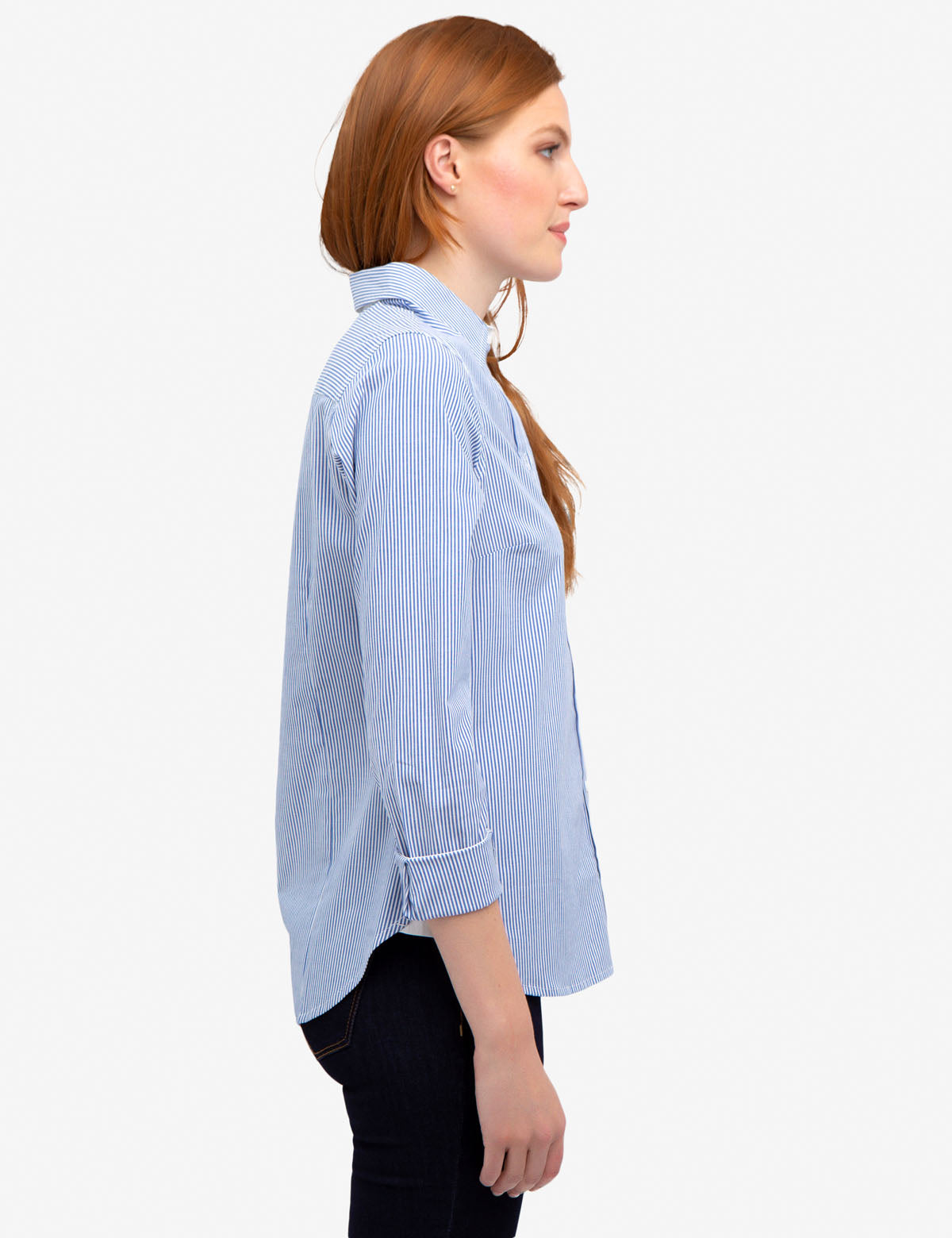 Stretch Poplin Button-Up Shirt with Point Collar | Cotton Blend